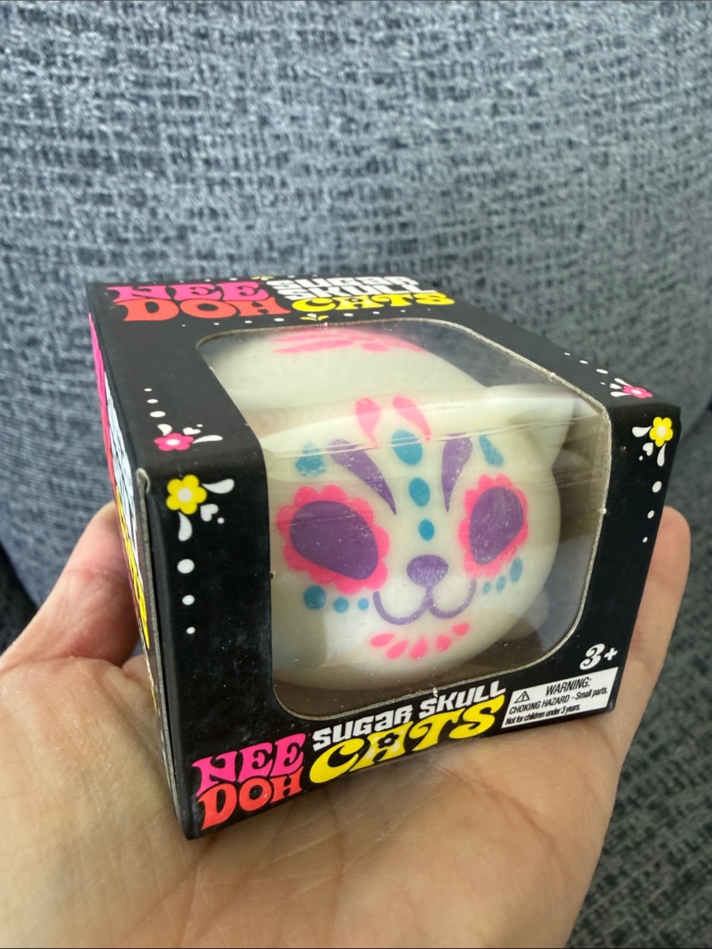 NeeDoh Sugar Skull Cats Squishy Toy - White with Pink & Purple Accents